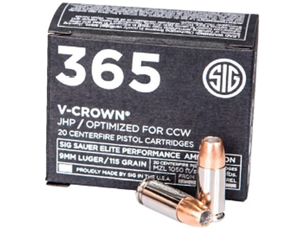 SIG SAUER 365 Elite Performance 9mm Luger 115 Gr. V-Crown JHP- Box of 20
