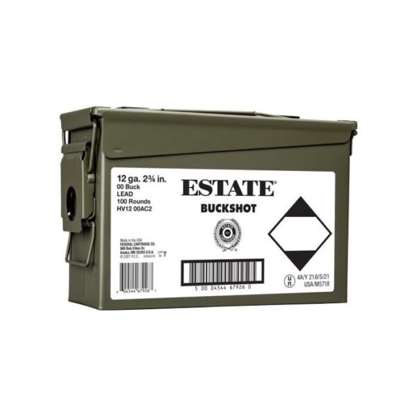 Estate Buckshot 12 Gauge 2-3/4" 00 Buckshot 9 Pellets- Ammo Can of 100