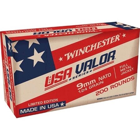 Winchester USA Valor 9mm Luger 124 Gr. NATO Full Metal Jacket- Box of 200