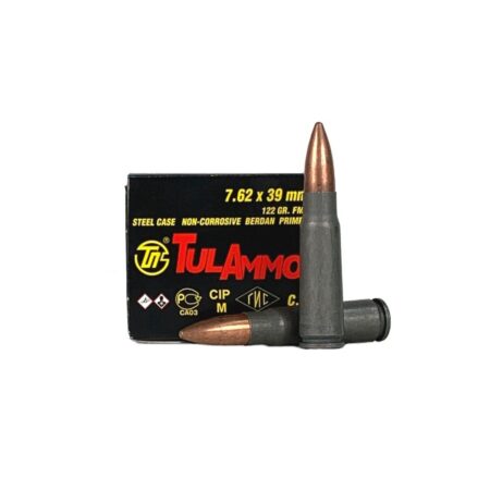TulAmmo 7.62x39mm 122 Gr. FMJ (Bi-Metal) Steel Case Berdan Primed-  Box of 20