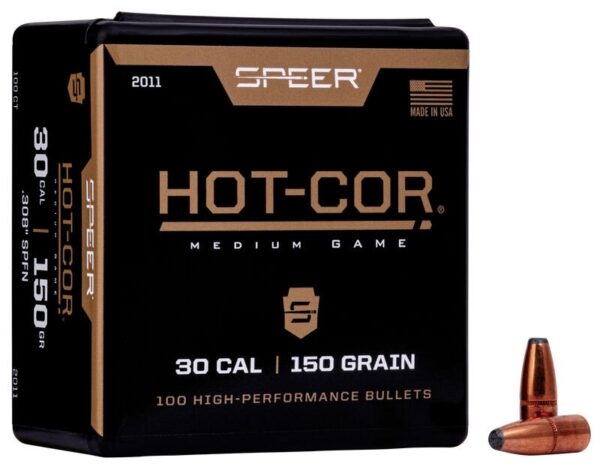 Speer Bullets .30 Caliber (.308 Diameter) 150 Gr. Hot-Cor Flat Nose- Box of 100