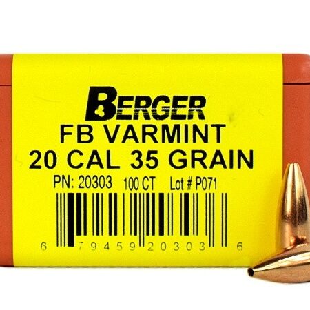 Berger Bullets .20 Caliber (204 Diameter) 35 Gr.  Varmint Hollow Point Flat Base- Box of 100