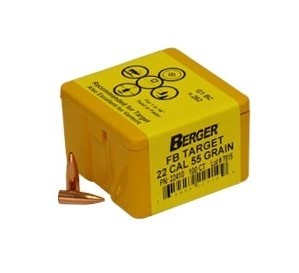 Berger Bullets .22 Caliber (.224 Diameter) 55 Gr. Target Hollow Point Flat Base- Box of 100