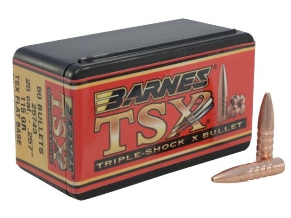 Barnes Bullets .25 Caliber (257 Diameter) 115 Gr. TSX Hollow Point Flat Base- Box of 50