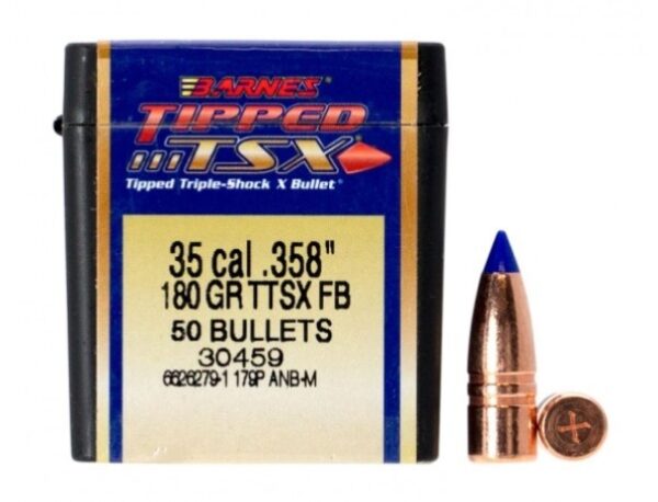 Barnes Bullets .35 Caliber (.358 Diameter) 180 Gr. Tipped TSX Flat Base- Lead-Free- Box of 50