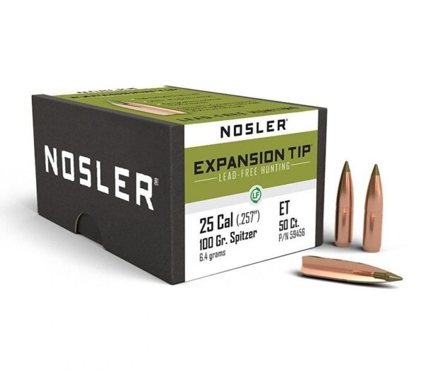 Nosler Bullets 25 Caliber (.257 Diameter) 100 Gr. E-Tip Spitzer Boat Tail- Lead Free- Box of 50
