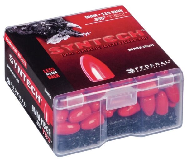 Federal Syntech Bullets 9mm Luger (.355 Diameter) 115 Gr Syntech Jacketed Round Nose- Box of 100