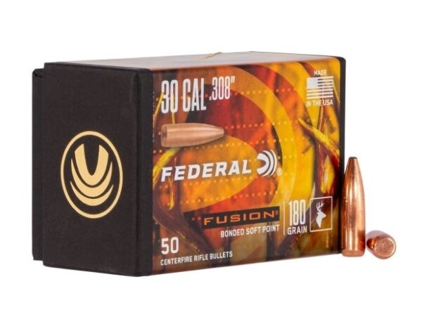 Federal Fusion Bullets .30 Caliber (.308 Diameter) 180 Gr. Fusion Bonded Soft Point- Box of 50
