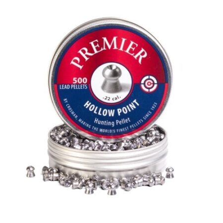 an image of the product Crosman Premier .22 Caliber/5.5mm Hollow Point Lead Pellets- Tin of 500 - LHP22