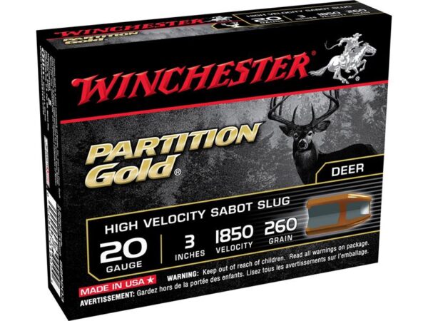 Winchester 20 Gauge 3" 260 Gr. Partition Gold Sabot Slug- Box of 5
