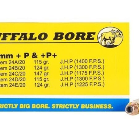 Buffalo Bore 9mm Luger +P+ 124 Gr. Jacketed Hollow Point- Box of 20