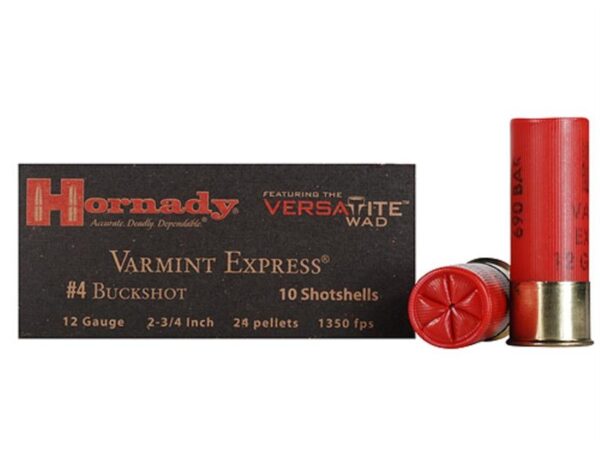 Hornady Varmint Express 12 Gauge 2-3/4" #4 Buckshot 24 Pellets- Box of 10