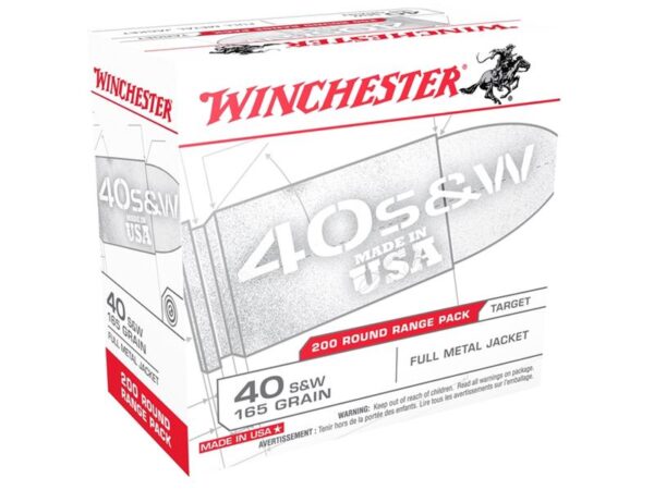 Winchester USA .40 S&W 165 Gr. Full Metal Jacket Flat Nose- Box of 200