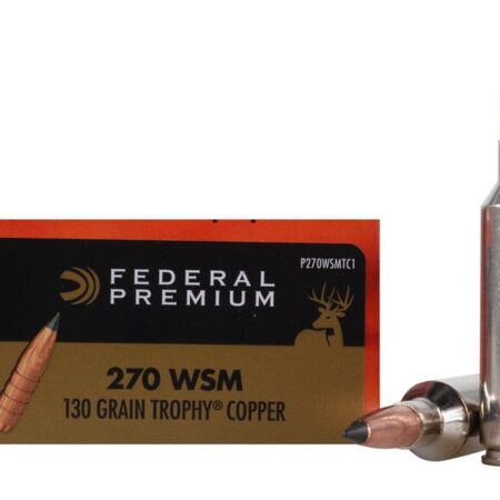 Federal Premium Vital-Shok .270 Winchester Short Magnum (WSM) 130 Gr. Trophy Copper Tipped Boat Tail- Lead-Free- Box of 20