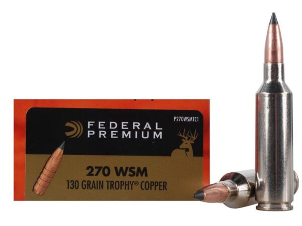 Federal Premium Vital-Shok .270 Winchester Short Magnum (WSM) 130 Gr. Trophy Copper Tipped Boat Tail- Lead-Free- Box of 20