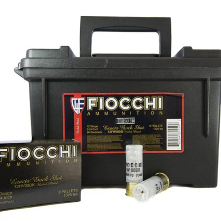 Fiocchi Exacta 12 Gauge 2-3/4" 00 Buckshot 9 Nickel Plated Pellets- Ammo Can of 80