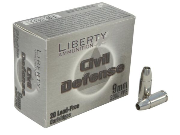 Liberty Civil Defense 9mm Luger +P 50 Gr. Fragmenting Hollow Point- Lead-Free- Box of 20