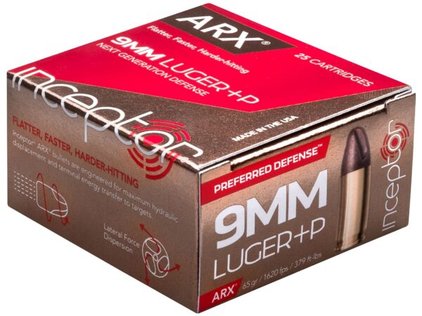Inceptor Preferred Defense 9mm Luger +P 65 Gr. ARX Frangible- Lead-Free- Box of 25