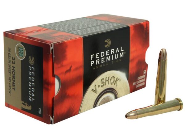Federal Premium V-Shok .22 Hornet 30 Gr. Speer TNT Green Hollow Point- Lead-Free- Box of 50