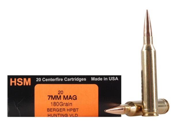 HSM Factory Blemish 7mm Remington Magnum 180 Gr. Berger Hunting VLD Hollow Point Boat Tail- Box of 20
