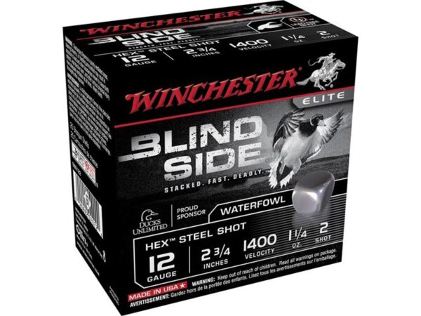 Winchester Blind Side 12 Gauge 2-3/4" 1-1/4 oz #2 Non-Toxic Steel Shot- Box of 25