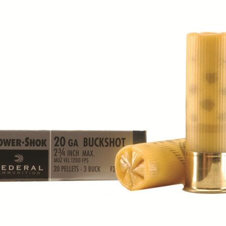Federal Power-Shok 20 Gauge 2-3/4" Buffered #3 Buckshot 20 Pellets- Box of 5
