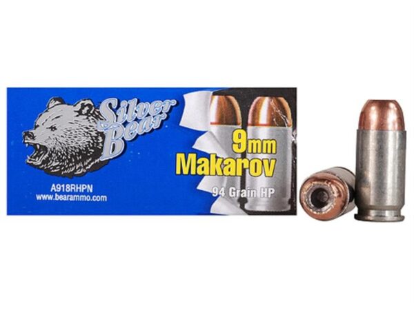 Silver Bear 9x18mm Makarov 94 Gr. HP (Bi-Metal)- Box of 50