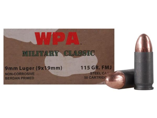 Wolf Military Classic 9mm Luger 115 Gr. FMJ (Bi-Metal)- Box of 50