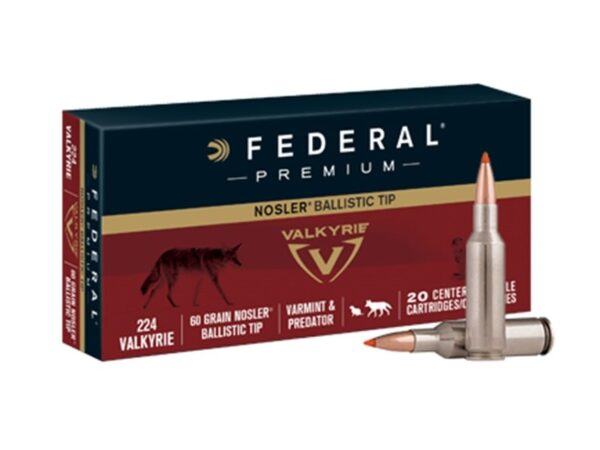 Federal Premium Varmint .224 Valkyrie 60 Gr. Nosler Ballistic Tip- Box of 20