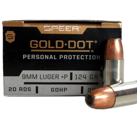 Speer Gold Dot Personal Protection Short Barrel 9mm Luger +P 124 Gr. Gold Dot Jacketed Hollow Point- Box of 20- 23611GD