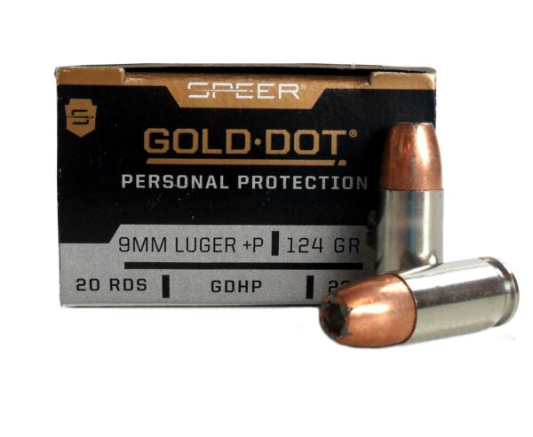 Speer Gold Dot Personal Protection Short Barrel 9mm Luger +P 124 Gr. Gold Dot Jacketed Hollow Point- Box of 20- 23611GD