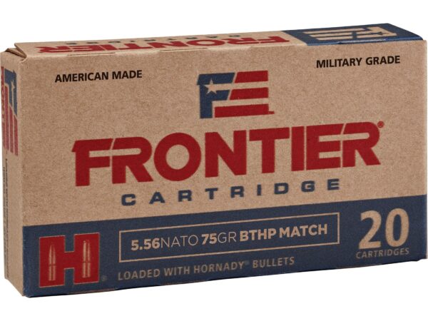 Frontier Cartridge Military Grade 5.56x45mm NATO 75 Gr. Hornady Hollow Point Boat Tail Match- Box of 20