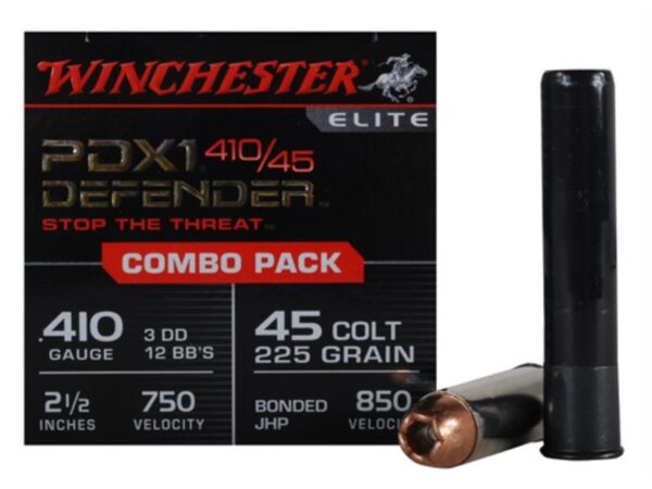 Winchester Supreme Elite Self Defense Combo Pack .45 Colt 225 Gr. Jacketed Hollow Point and .410 Bore 2-1/2" 3 Disks over 1/4 oz BB Bonded- Box of 20
