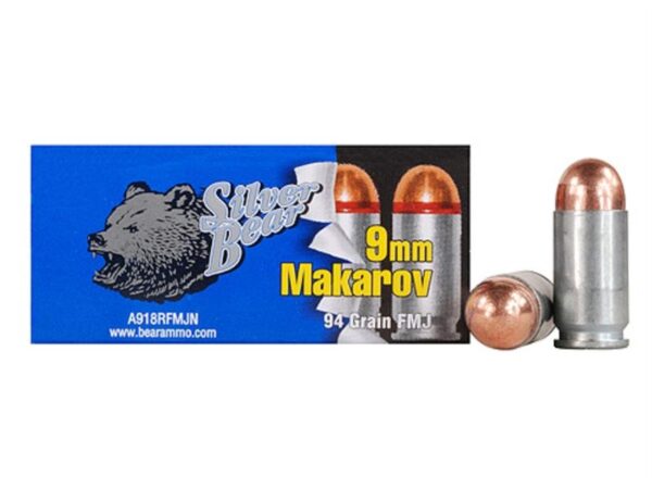 Silver Bear 9x18mm Makarov 94 Gr. FMJ (Bi-Metal)- Box of 50