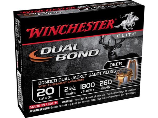 Winchester Dual-Bond 20 Gauge 2-3/4" 260 Gr. Jacketed Hollow Point Sabot Slug- Box of 5