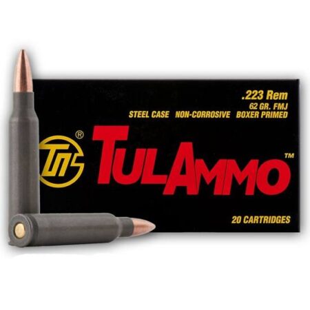 TulAmmo .223 Remington 62 Gr. FMJ (Bi-Metal) Steel Case Berdan Primed- Box of 20