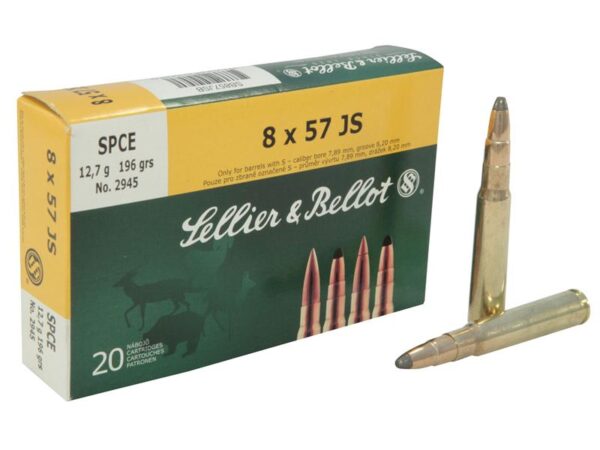 Sellier & Bellot 8x57mm JS Mauser 196 Gr. Soft Point Cut-Through Edge- Box of 20