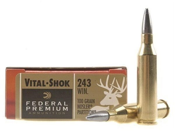 Federal Premium Vital-Shok .243 Winchester 100 Gr. Nosler Partition Moly Coated- Box of 20