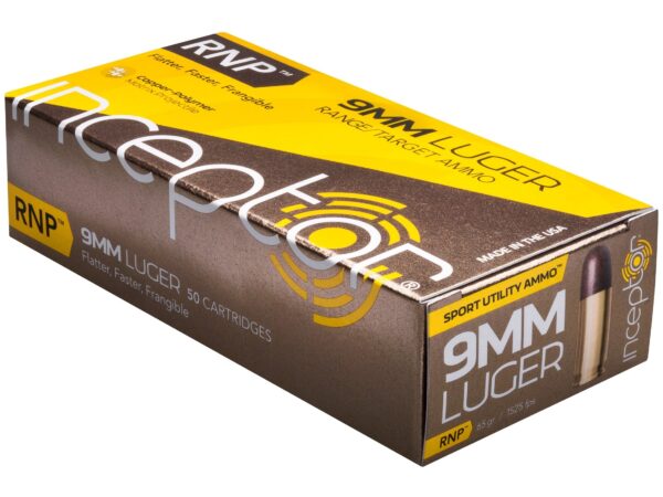 Inceptor Sport Utility 9mm Luger 65 Gr. RNP Frangible- Lead-Free- Box of 50