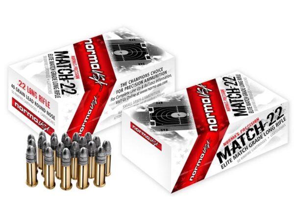 Norma USA Match-22 .22 Long Rifle 40 Gr. Lead Round Nose- Box of 50