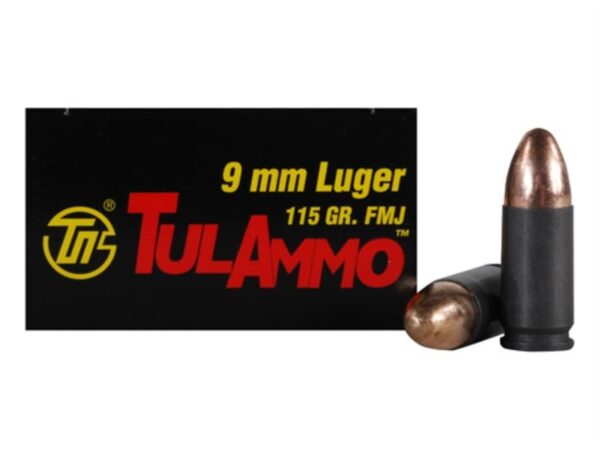 TulAmmo 9mm Luger 115 Gr. FMJ (Bi-Metal) Steel Case Berdan Primed- Box of 50