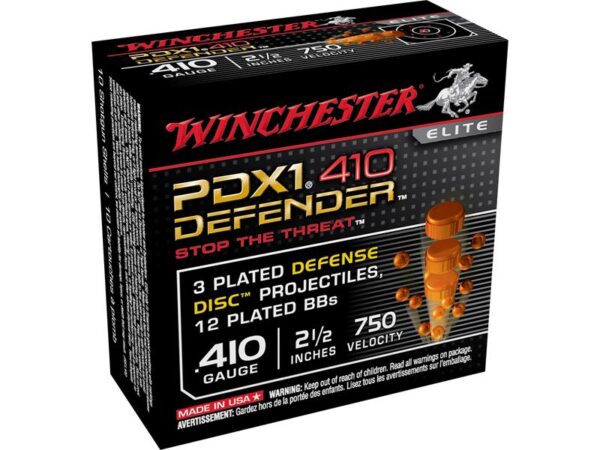 Winchester Supreme Elite Self Defense .410 Bore 2-1/2" 3 Disks over 1/4 oz BB Bonded PDX1- Box of 10