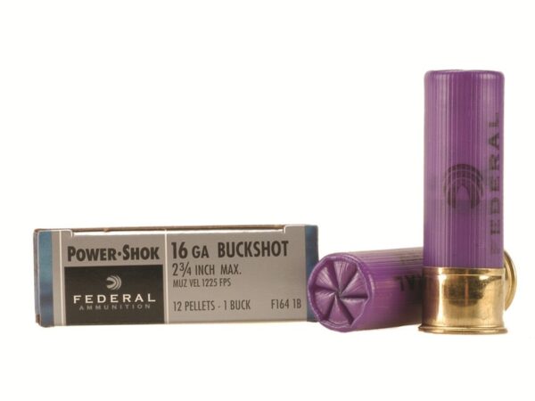 Federal Power-Shok 16 Gauge 2-3/4" Buffered #1 Buckshot 12 Pellets- Box of 5
