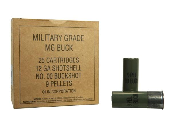 Winchester Military Grade 12 Gauge 2-3/4" Buffered 00 Buckshot 9 Pellets- Box of 25