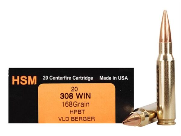 HSM Trophy Gold .308 Winchester 168 Gr. Berger Hunting VLD Hollow Point Boat Tail- Box of 20