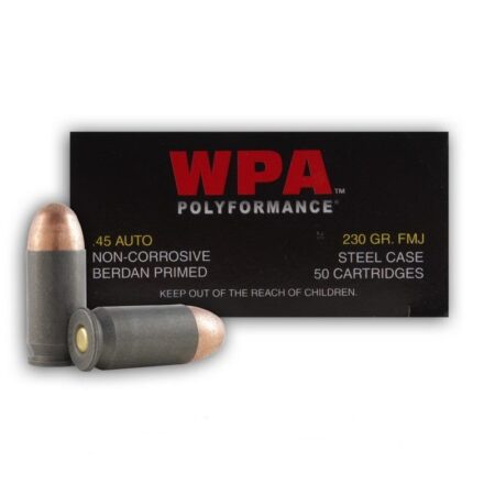 Wolf .45 ACP 230 Gr. Full Metal Jacket (Bi-Metal) Steel Case Berdan Primed- Box of 50