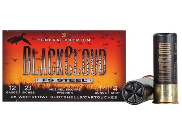 Federal Premium Black Cloud 12 Gauge 2-3/4" 1 oz #4 Non-Toxic FlightStopper Steel Shot- Box of 25
