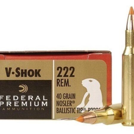 Federal Premium V-Shok .222 Remington 40 Gr. Nosler Ballistic Tip Varmint Spitzer- Box of 20