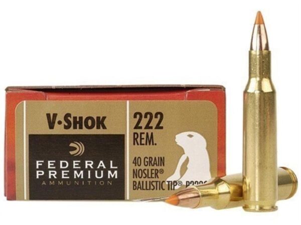 Federal Premium V-Shok .222 Remington 40 Gr. Nosler Ballistic Tip Varmint Spitzer- Box of 20
