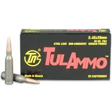 TulAmmo 5.45x39mm 60 Gr. FMJ (Bi-Metal) Steel Case Berdan Primed- Box of 20